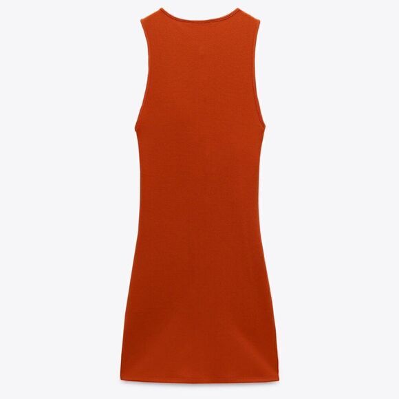 NWT Zara Front Ruched Sleeveless Orange Red Bodycon Mini Dress - Picture 9 of 11
